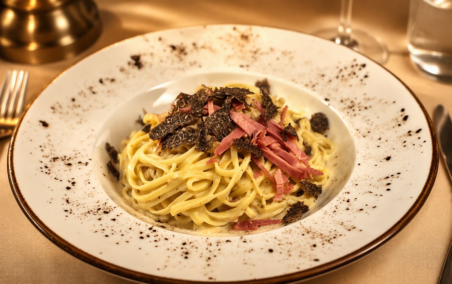 Le tagliatelle al tartufo nel piatto fondo