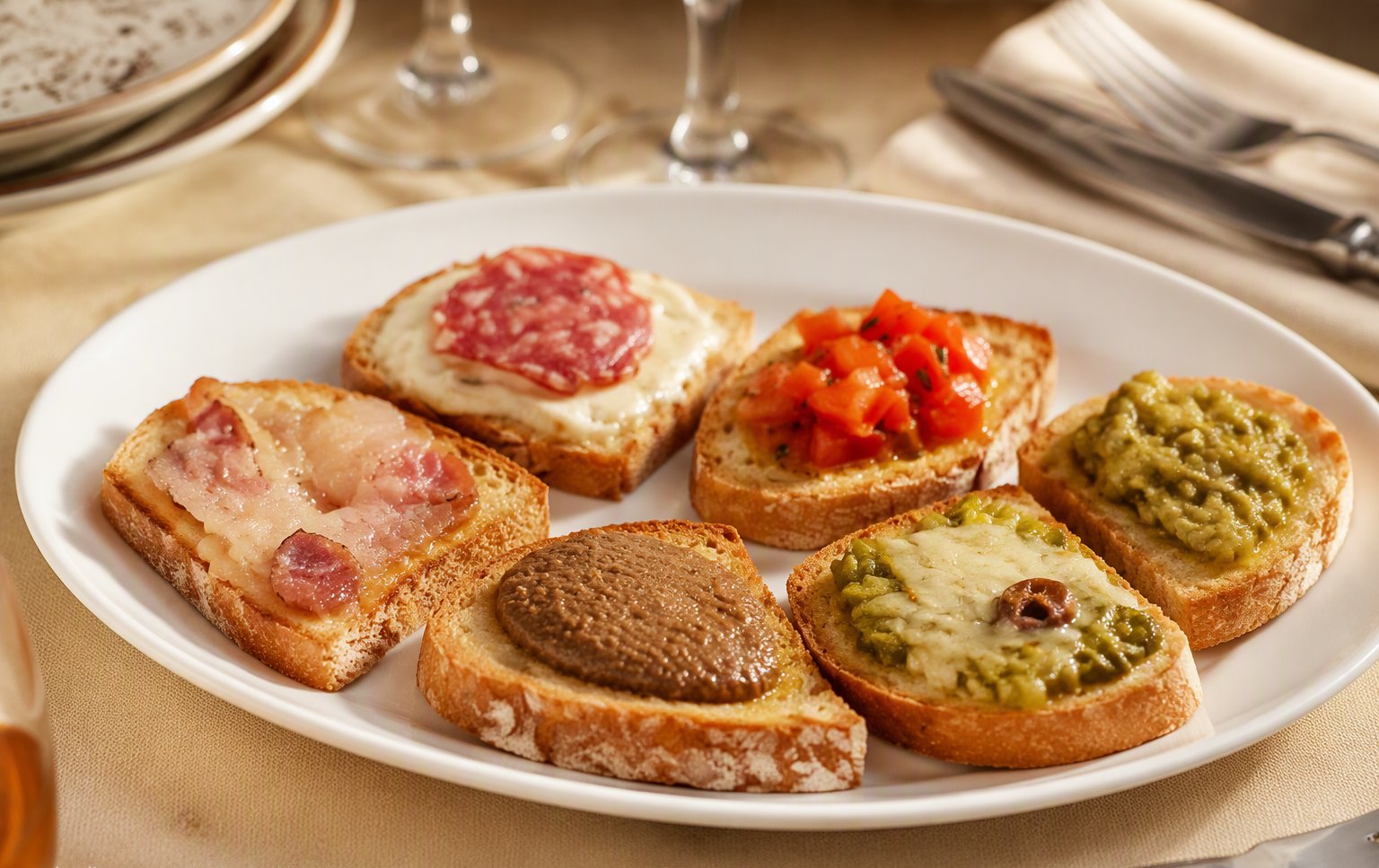 I crostini misti sul tagliere in legno